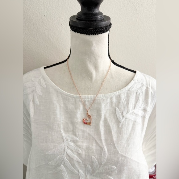 Wire-Wrapped Rose Gold Heart Pendant Necklace with Pink Ombré Crystal Accents - Picture 3 of 3